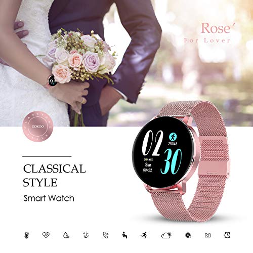 GOKOO Reloj Inteligente Mujer Smartwatch 1.3“ IPS Pantalla Pulsera Actividad Completa Táctil Reloj Deportivo IP67 Impermeable Compatible con Android iOS (Rosado)