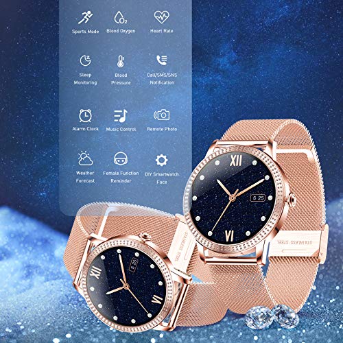 GOKOO Relojs Inteligente Mujer Smartwatch Deportivo Fitness Monitores Actividad Pulsera Actividad Inteligente Pantalla Táctil Impermeable IP67 Pulsómetros Presión Arterial para Android iOS