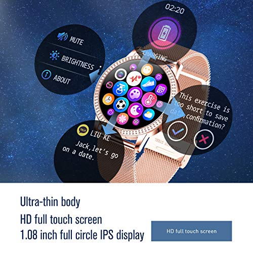 GOKOO Relojs Inteligente Mujer Smartwatch Deportivo Fitness Monitores Actividad Pulsera Actividad Inteligente Pantalla Táctil Impermeable IP67 Pulsómetros Presión Arterial para Android iOS