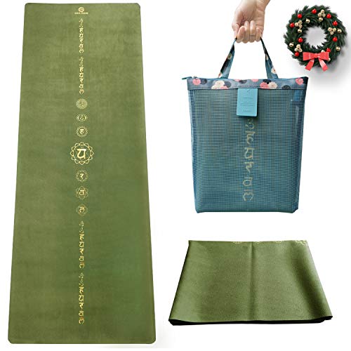 GOLDEN® Esterilla de Yoga de Viaje, Antideslizante, 1/17 Pulgadas - 1,5mm, Lavable, Plegable, 2 en 1, de Caucho Natural con Bolsa de transporte, para Yoga, Pilates, Ejercicios de Piso, XL, 183 x 68 cm