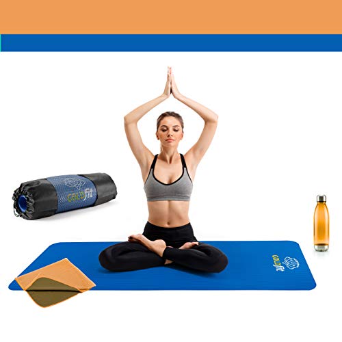 GOLDFIT Set de Esterilla Yoga Mat Antideslizante. Colchoneta de Deporte, Fitness y Pilates con Botella, Toalla Microfibra, Correa y Funda Porta Alfombra. Estera de Ejercicios Gruesa 10mm, 180x60cm.