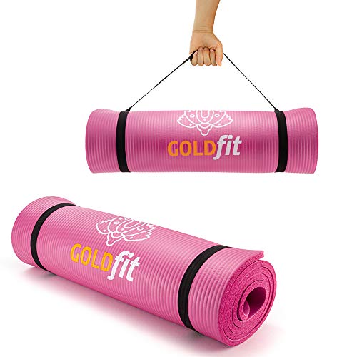 GOLDFIT Set de Esterilla Yoga Mat Antideslizante. Colchoneta de Deporte, Fitness y Pilates con Botella, Toalla Microfibra, Correa y Funda Porta Alfombra. Estera de Ejercicios Gruesa 10mm, 180x60cm.