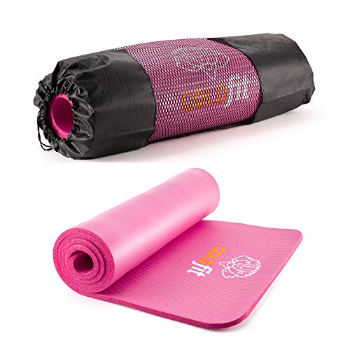 GOLDFIT Set de Esterilla Yoga Mat Antideslizante. Colchoneta de Deporte, Fitness y Pilates con Botella, Toalla Microfibra, Correa y Funda Porta Alfombra. Estera de Ejercicios Gruesa 10mm, 180x60cm.