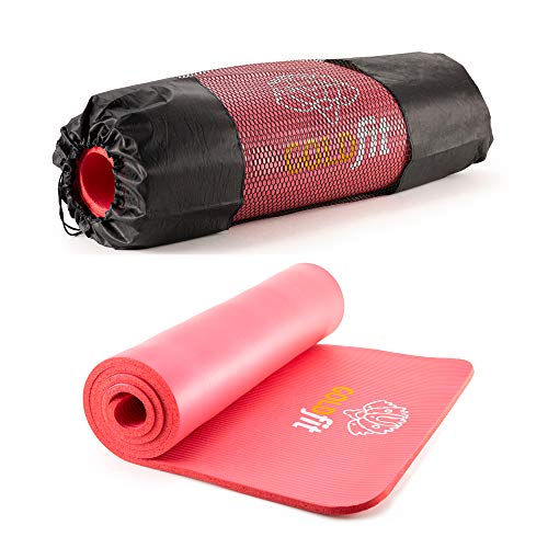 GOLDFIT Set de Esterilla Yoga Mat Antideslizante. Colchoneta de Deporte, Fitness y Pilates con Botella, Toalla Microfibra, Correa y Funda Porta Alfombra. Estera de Ejercicios Gruesa 10mm, 180x60cm.