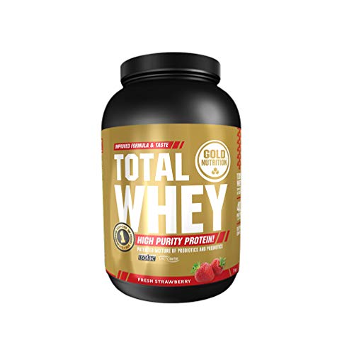 GoldNutrition Total Whey Proteina 1kg, Fresa, Aumenta y Conserva Músculos