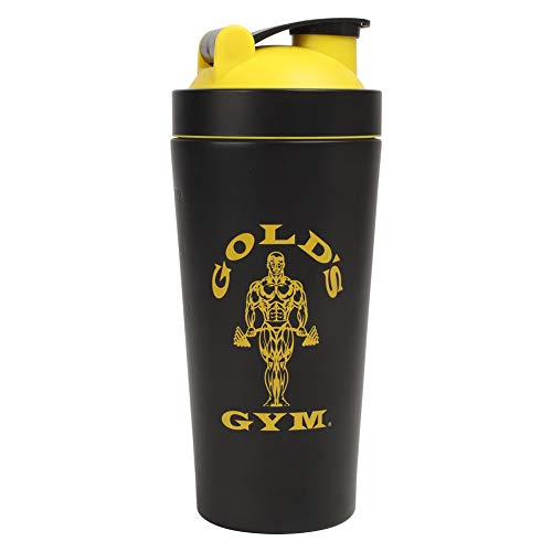 Gold's Gym La proteína del Metal del Acero Inoxidable de la Botella de la coctelera Shaker, Unisex-Adulto, Amarillo Negro, Un tamaño