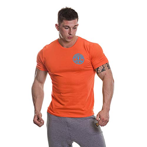 Gold's Gym Left Breast T-Shirt Camiseta básica de Entrenamiento para Hombre con Logotipo, Naranja/Turquesa, XXL