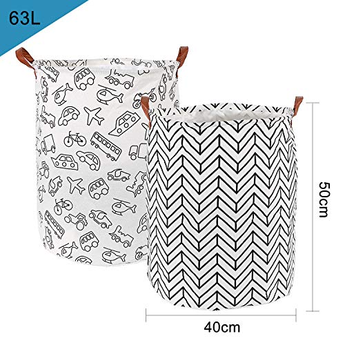 GoMaihe 63L Cesto Ropa Sucia 2 PCS, Asa con Cordón con asa y Capa Interna Cesta Juguetes Resistente al Agua, Bolsa Ropa Sucia Cubo de Almacenamiento de Cesta Lavandería Redonda Plegable Ropa Familiar