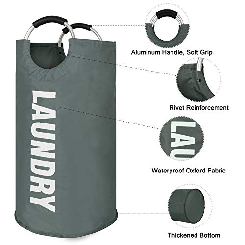 GoMaihe 82L Cesto Ropa Sucia, de Ropa Bin Bolsas Cestos para la Colada con Manija de aleación, Bolsa Ropa Sucia Cubo de Almacenamiento de Cesta Lavandería Redonda Plegable Ropa Familia, Gris GoMaihe 82L Cesto Ropa Sucia, de Ropa Bin Bolsas Cestos para la Colada con Manija de aleación, Bolsa Ropa Sucia Cubo de Almacenamiento de Cesta Lavandería Redonda Plegable Ropa Familia, Gris