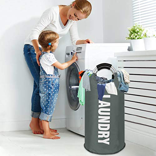GoMaihe 82L Cesto Ropa Sucia, de Ropa Bin Bolsas Cestos para la Colada con Manija de aleación, Bolsa Ropa Sucia Cubo de Almacenamiento de Cesta Lavandería Redonda Plegable Ropa Familia, Gris GoMaihe 82L Cesto Ropa Sucia, de Ropa Bin Bolsas Cestos para la Colada con Manija de aleación, Bolsa Ropa Sucia Cubo de Almacenamiento de Cesta Lavandería Redonda Plegable Ropa Familia, Gris
