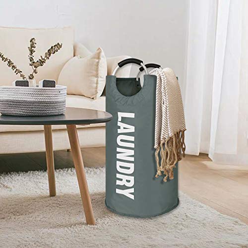 GoMaihe 82L Cesto Ropa Sucia, de Ropa Bin Bolsas Cestos para la Colada con Manija de aleación, Bolsa Ropa Sucia Cubo de Almacenamiento de Cesta Lavandería Redonda Plegable Ropa Familia, Gris