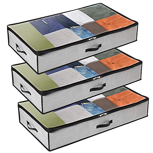 GoMaihe Bolsa de Almacenamiento 3 Pcs, Cajas Almacenaje Ropa 100x50x15cm Debajo de la Cama no Tejido de Gran Capacidad, Organizador de Transpirable con Cremallera Robusta, Edredón, Manta, Gris GoMaihe Bolsa de Almacenamiento 3 Pcs, Cajas Almacenaje Ropa 100x50x15cm Debajo de la Cama no Tejido de Gran Capacidad, Organizador de Transpirable con Cremallera Robusta, Edredón, Manta, Gris