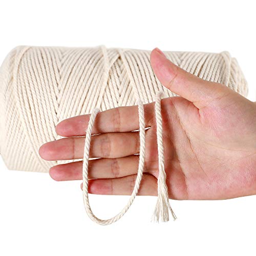 GoMaihe Macrame Cuerda, 3mm x 260m Cordón Hilo de Algodón Natural Colgante de Pared de Macramé, Bricolaje Artesanía Colgante de Pared Colgador de Planta Tejido Cordón Tejer Decoración Envolver, Beige