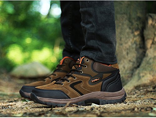 Gomnear de los Hombres Botas de montaña Trekking Zapatos Baja Arriba Antideslizante Ante Impermeable para Caminar Alpinismo Zapatilla Brown-43