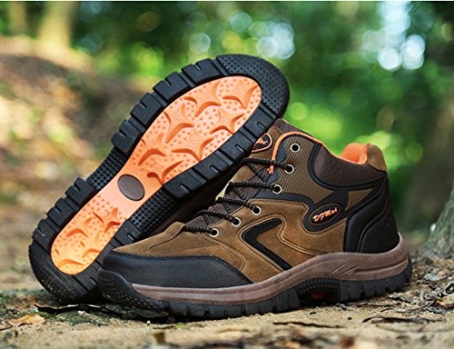 Gomnear de los Hombres Botas de montaña Trekking Zapatos Baja Arriba Antideslizante Ante Impermeable para Caminar Alpinismo Zapatilla Brown-43