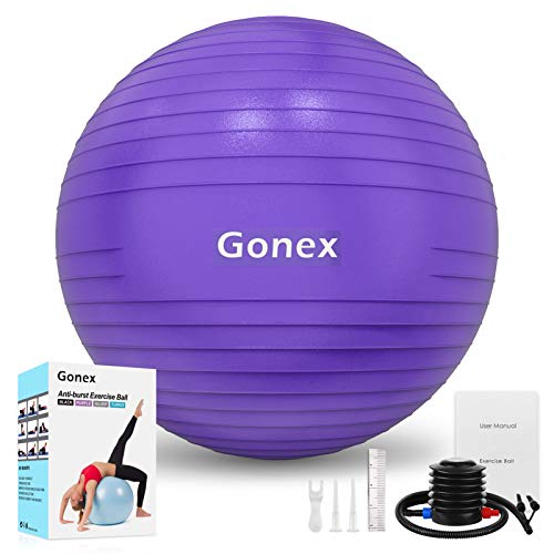 Gonex Balón de Ejercicio Pelota de Equilibrio para Yoga Fitness Pilates Deportes Gimnasio (55-75cm), Bola Antideslizante Soporta 2200lbs, Bomba y Guía Incluida Mejorar Postura, Ø 65cm Morado