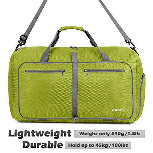 Gonex Bolsa de Viaje 60L, Plegable Ligero Bolso Equipaje Maleta Grande Bolsas Deportes Gimnasio Maletas de Mano Impermeable Duffel Travel Bag para Hombres y Mujeres Fin de Semana (Verde Claro)