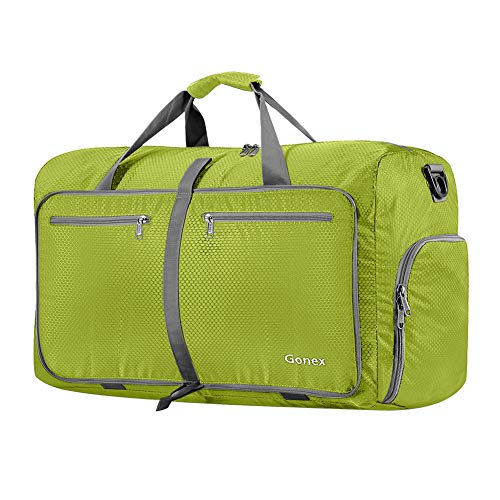 Gonex Bolsa de Viaje 60L, Plegable Ligero Bolso Equipaje Maleta Grande Bolsas Deportes Gimnasio Maletas de Mano Impermeable Duffel Travel Bag para Hombres y Mujeres Fin de Semana (Verde Claro)