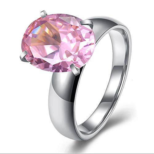 Good dress-ring Anillo de Mujer Pop Dance Zircon Oval Flat Ring Anillos de Acero de Titanio Anillos de Diamante Elíptica Simple de Mujer, Oro Rosado, 7