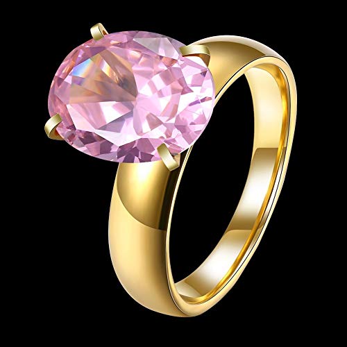 Good dress-ring Anillo de Mujer Pop Dance Zircon Oval Flat Ring Anillos de Acero de Titanio Anillos de Diamante Elíptica Simple de Mujer, Oro Rosado, 8