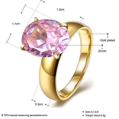 Good dress-ring Anillo de Mujer Pop Dance Zircon Oval Flat Ring Anillos de Acero de Titanio Anillos de Diamante Elíptica Simple de Mujer, Oro Rosado, 8