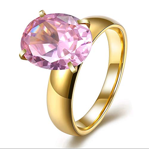 Good dress-ring Anillo de Mujer Pop Dance Zircon Oval Flat Ring Anillos de Acero de Titanio Anillos de Diamante Elíptica Simple de Mujer, Oro Rosado, 8