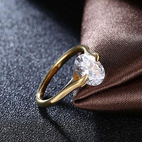 Good dress-ring Anillo de Mujer Pop Dance Zircon Oval Flat Ring Anillos de Acero de Titanio Anillos de Diamante Elíptica Simple de Mujer, Transparente/Color Dorado, 7