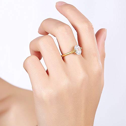 Good dress-ring Anillo de Mujer Pop Dance Zircon Oval Flat Ring Anillos de Acero de Titanio Anillos de Diamante Elíptica Simple de Mujer, Transparente/Color Dorado, 7