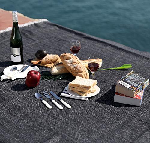 Good Gain Manta de Picnic de Lana Premium con Respaldo Impermeable y Mango de PU, alfombras de Camping Extra Grandes de 80 x 60 Negras para Viajes al Aire Libre Senderismo Familiar. el Negro