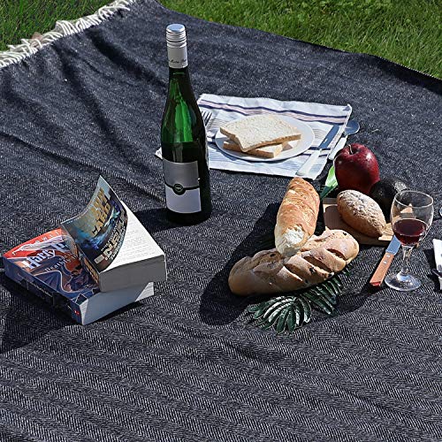 Good Gain Manta de Picnic de Lana Premium con Respaldo Impermeable y Mango de PU, alfombras de Camping Extra Grandes de 80 x 60 Negras para Viajes al Aire Libre Senderismo Familiar. el Negro