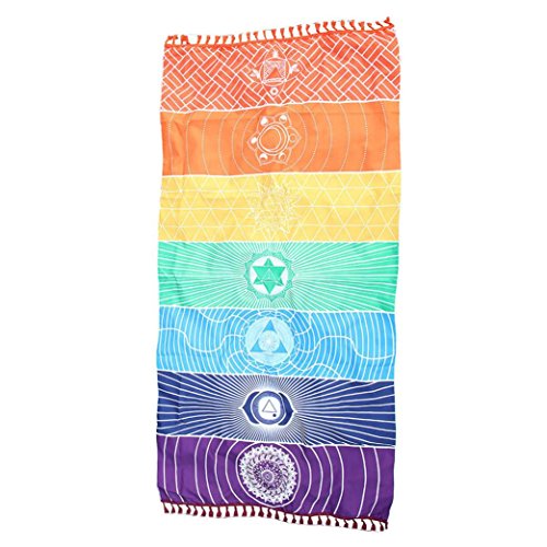 Goodsatar Poliéster Arco iris caliente playa Estera Manta de mandala Colgar en la pared Tapestry Stripe Yoga de la toalla (75X150cm)