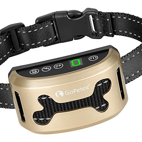 GoPetee Collar Antiladridos Recargable para Perros Pequeños Medianos y Grandes Collar Adiestramiento Recargable para Perros Sonidos y Vibraciones Audibles Chip Avanzado (Hueso)