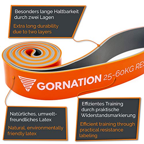 GORNATION Bandas de Resistencia Premium de Doble Capa con Curso de Video y Bolsa - Banda de Fitness para Crossfit, calistenia y Fitness (4 - Naranja (25-60kg Resistencia))