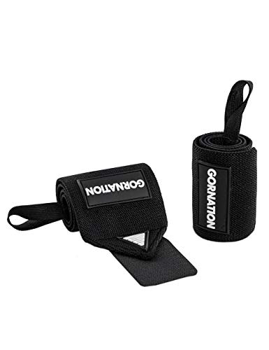 GORNATION® Power Wrist Wraps/Muñequeras Gym para una máxima Estabilidad y Mejor Rendimiento Entrenamiento con Pesas, musculación, Crossfit y calistenia - para Hombres y Mujeres (Black)