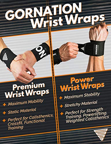 GORNATION® Power Wrist Wraps/Muñequeras Gym para una máxima Estabilidad y Mejor Rendimiento Entrenamiento con Pesas, musculación, Crossfit y calistenia - para Hombres y Mujeres (Black)