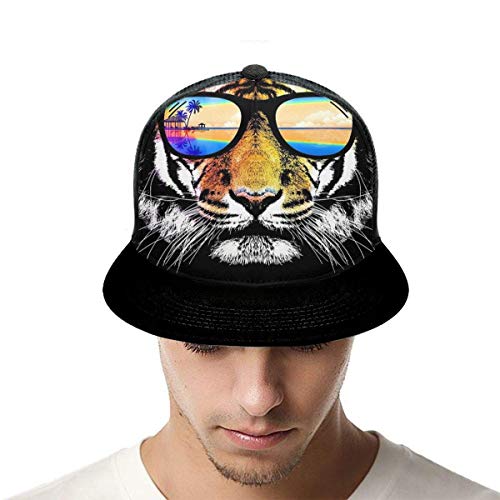 Gorra de béisbol Tiger con Gafas de Sol de Verano Hawaii Snapback Flat Bill Hip Hop Sombreros Sombrero de Camionero para Hombres Mujeres Negro