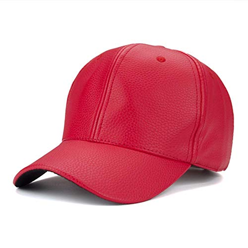 Gorras De Hombre Sombreros Gorra De Béisbol De Cuero De La PU Gorras De Hip Hop Sombrero De Snapback Biker Trucker para Hombres Mujeres Rojo