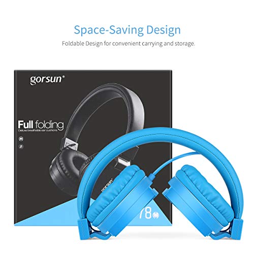 Gorsun® Auriculares para Niños,Plegable Cómodos Auriculares Niños con Seguro Material,Auriculares Infantiles con Ligera Diadema,Estéreo Cerrados Cascos para Niños -Azul