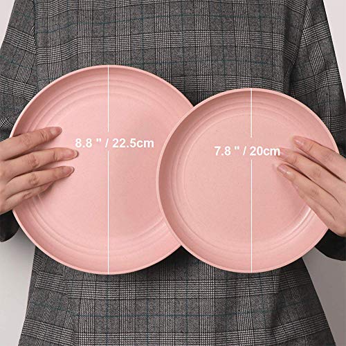 Goter Platos de Cena De Paja De Trigo de 8.8 Pulgadas, Paquete de 4 Platos y Platos Degradables, Aptos para Microondas y Lavavajillas, Sin Bpa, para Bebés, Niños, Anticaídas (4 Piezas)