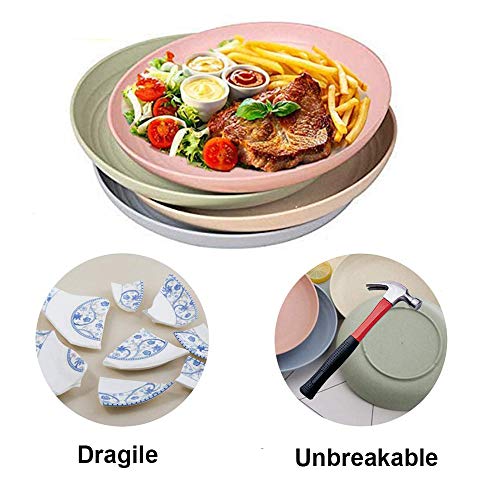 Goter Platos de Cena De Paja De Trigo de 8.8 Pulgadas, Paquete de 4 Platos y Platos Degradables, Aptos para Microondas y Lavavajillas, Sin Bpa, para Bebés, Niños, Anticaídas (4 Piezas)