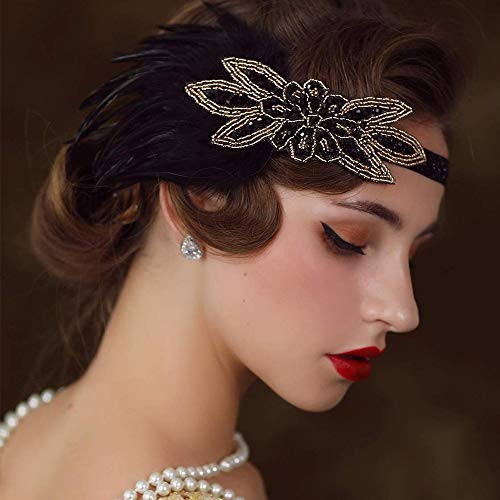 gotyou 1920 Diadema de Pluma Cinta para el Pelo con Cristal Vintage Años 20 Flapper Pelo Banda de Pluma con Lentejuelas Disfraz Gatsby Accesorio, 1920 accesorios para mujeres