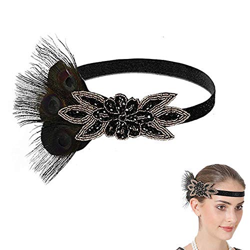 gotyou 1920 Diadema de Pluma Cinta para el Pelo con Cristal Vintage Años 20 Flapper Pelo Banda de Pluma con Lentejuelas Disfraz Gatsby Accesorio, 1920 accesorios para mujeres