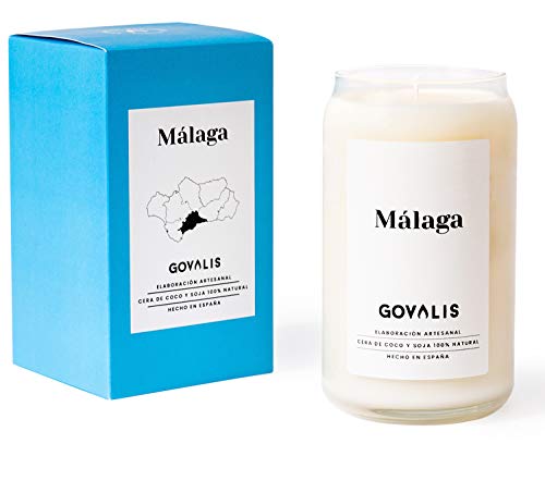 GOVALIS Vela Aromática Málaga | Cera de Soja 100% Natural | 70-90 Horas, Vela Perfumada Grande en Vaso, Viajes Recuerdos de Málaga, Regalos Originales para Amigos, Decoración, Yoga, Dormitorio, Baño