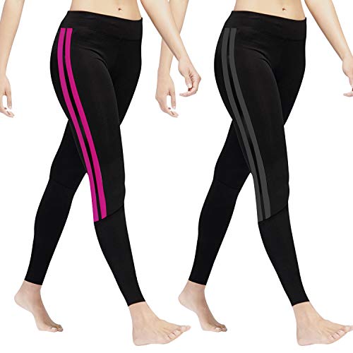 GoVIA Leggins para Damas Pantalones Deportivos Largos para Training Running Yoga Fitness Transpirables con Cintura Alta 4138 Gris+Rosa S/M