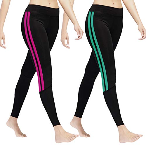 GoVIA Leggins para Damas Pantalones Deportivos Largos para Training Running Yoga Fitness Transpirables con Cintura Alta 4138 Turquesa+Rosa S/M