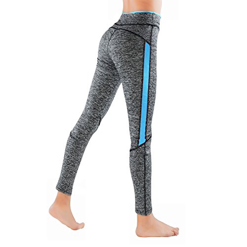 GoVIA L&K-II Leggins para Damas Pantalones Deportivos Largos para Training Running Yoga Fitness Transpirables con Cintura Alta 4113 Azul L/XL