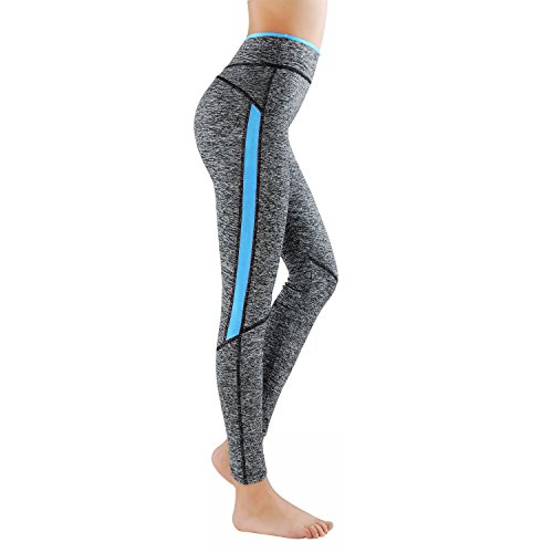 GoVIA L&K-II Leggins para Damas Pantalones Deportivos Largos para Training Running Yoga Fitness Transpirables con Cintura Alta 4113 Azul L/XL