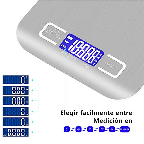 GPISEN Báscula Digitales de Precisión 5 kg/11 lbs,pesar Frutas,Granos,Carne u otro Líquido Báscula de Joyería,con Pantalla LCD,Plataforma de Acero Inoxidable,Función de Tara-Baterías Incluidas