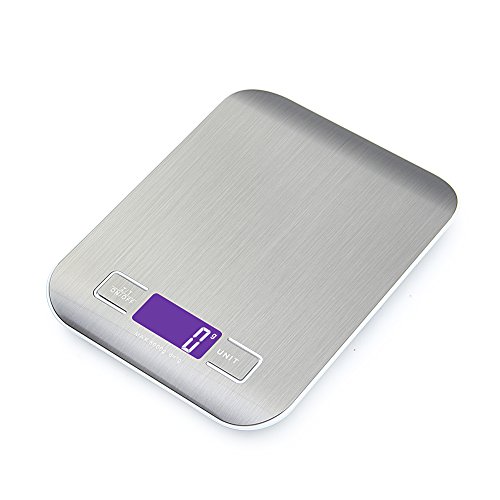 GPISEN Báscula Digitales de Precisión 5 kg/11 lbs,pesar Frutas,Granos,Carne u otro Líquido Báscula de Joyería,con Pantalla LCD,Plataforma de Acero Inoxidable,Función de Tara-Baterías Incluidas