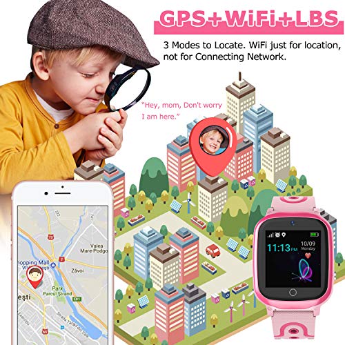 GPS Smartwatch para Niños - WiFi + GPS + LBS Tracker Phone Smart Watch con Contador de Pasos Geo Fence Cámara Calling SOS Chat de Voz Juego para 3-12 Niños Compatible iOS/Android